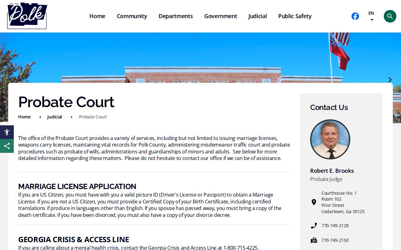 Polk County Probate Court page with traffic citation information relevant to Polk County outstanding-warrant checks