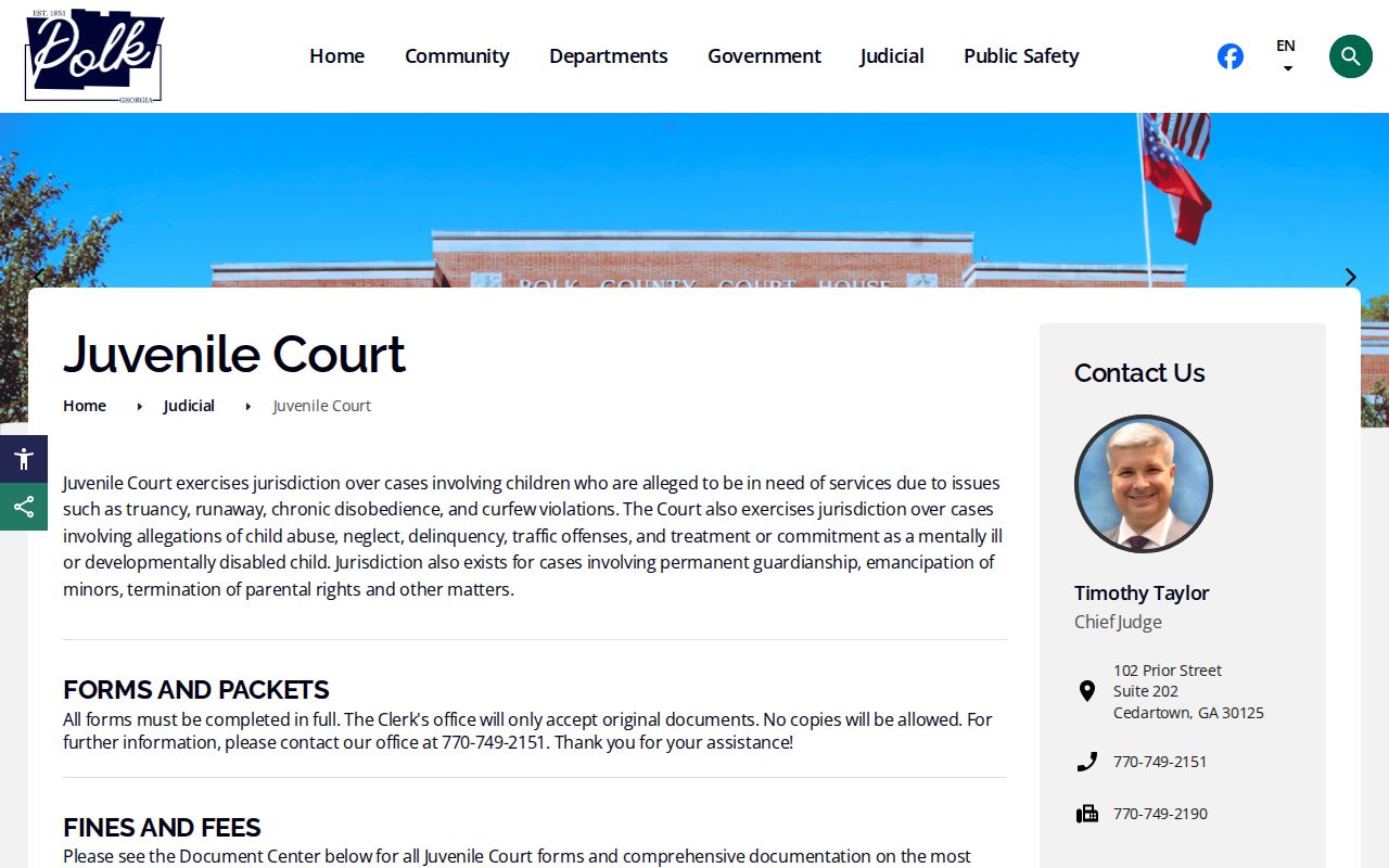Polk County Juvenile Court official page showing restricted juvenile jurisdiction