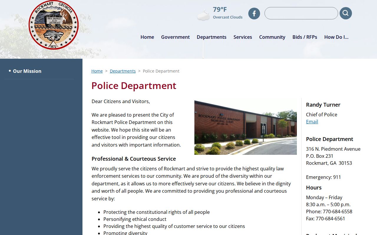 Rockmart Police and Municipal Court official contact page