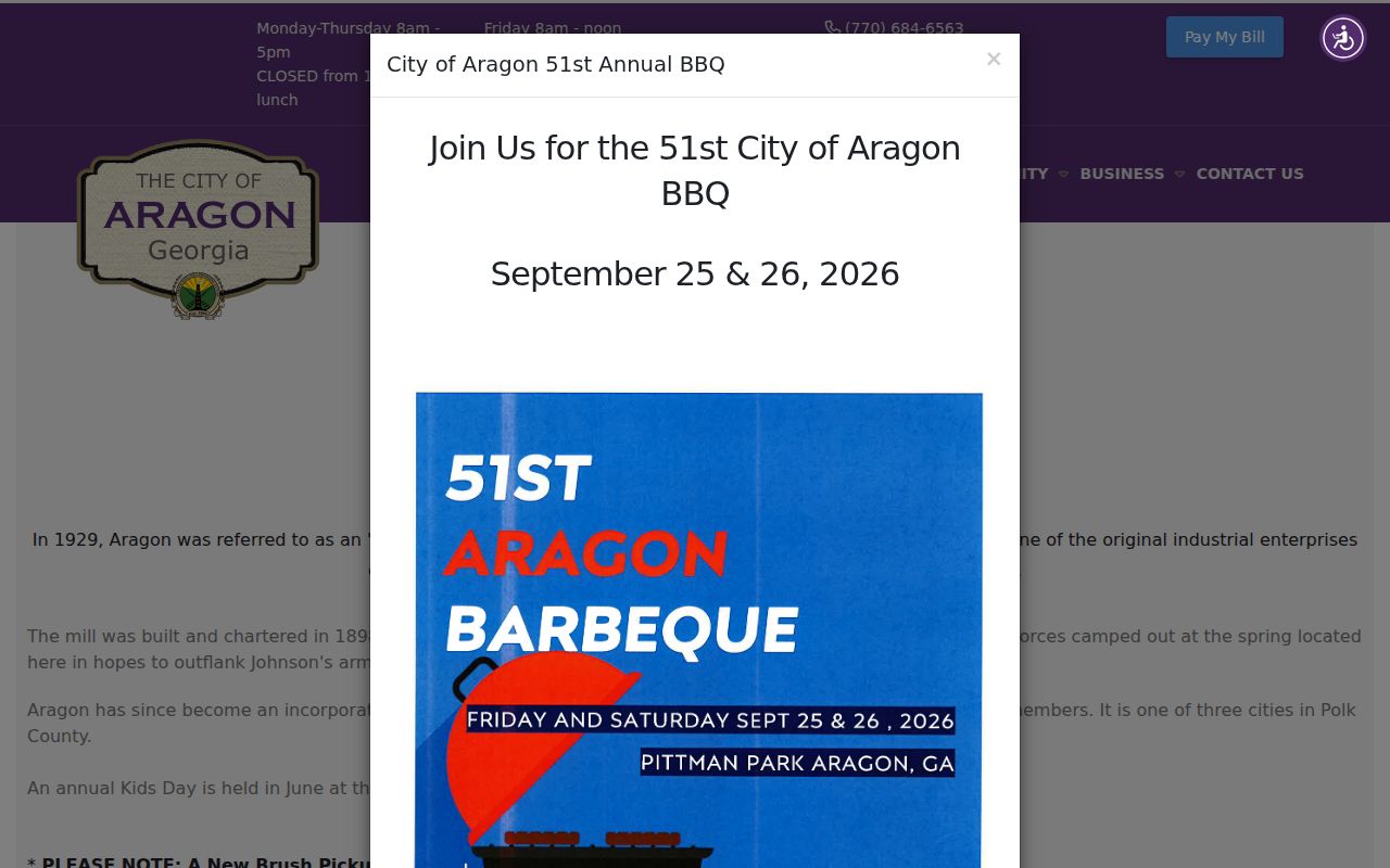 Official Aragon City Hall page used for municipal warrant contact routing